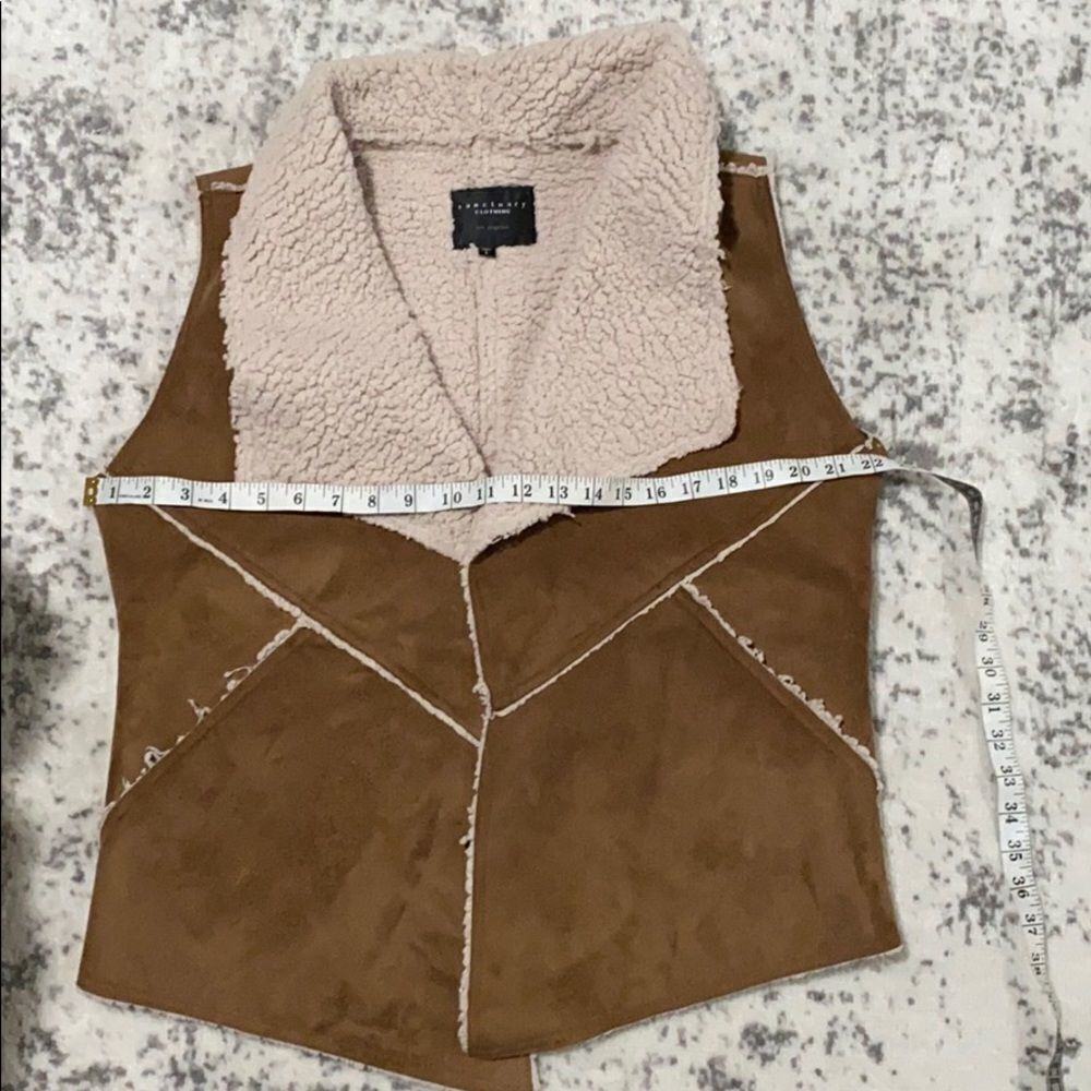 Sanctuary Faux Sherpa Lined Brown Suede Vest size L EUC‎